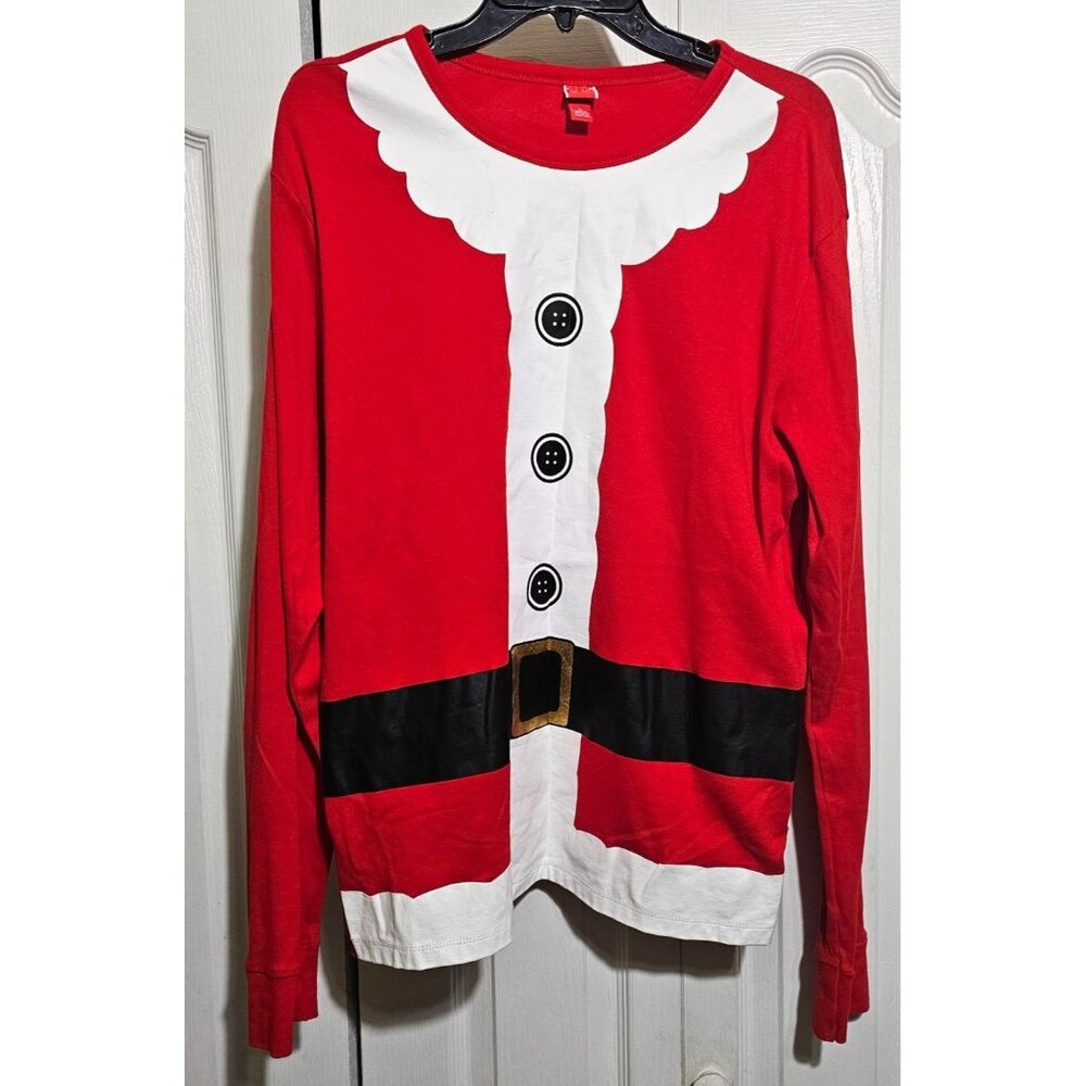 Santa Clause Adult Pajama Top Christmas Long Sleeve Knit Tee Holiday Family LG
